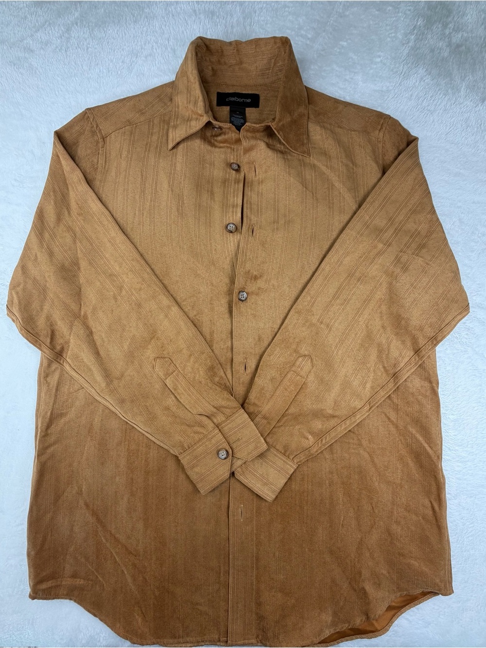 Claiborne Men's Tan Button-Down Long Sleeve Shirt